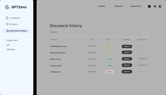 screenshot of GPT Zero